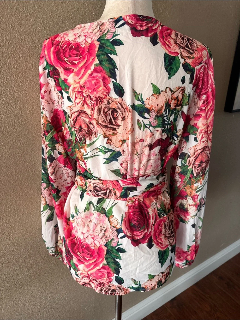 Jealous Tomato Floral Wrap Blouse in Ivory, Rose, Green